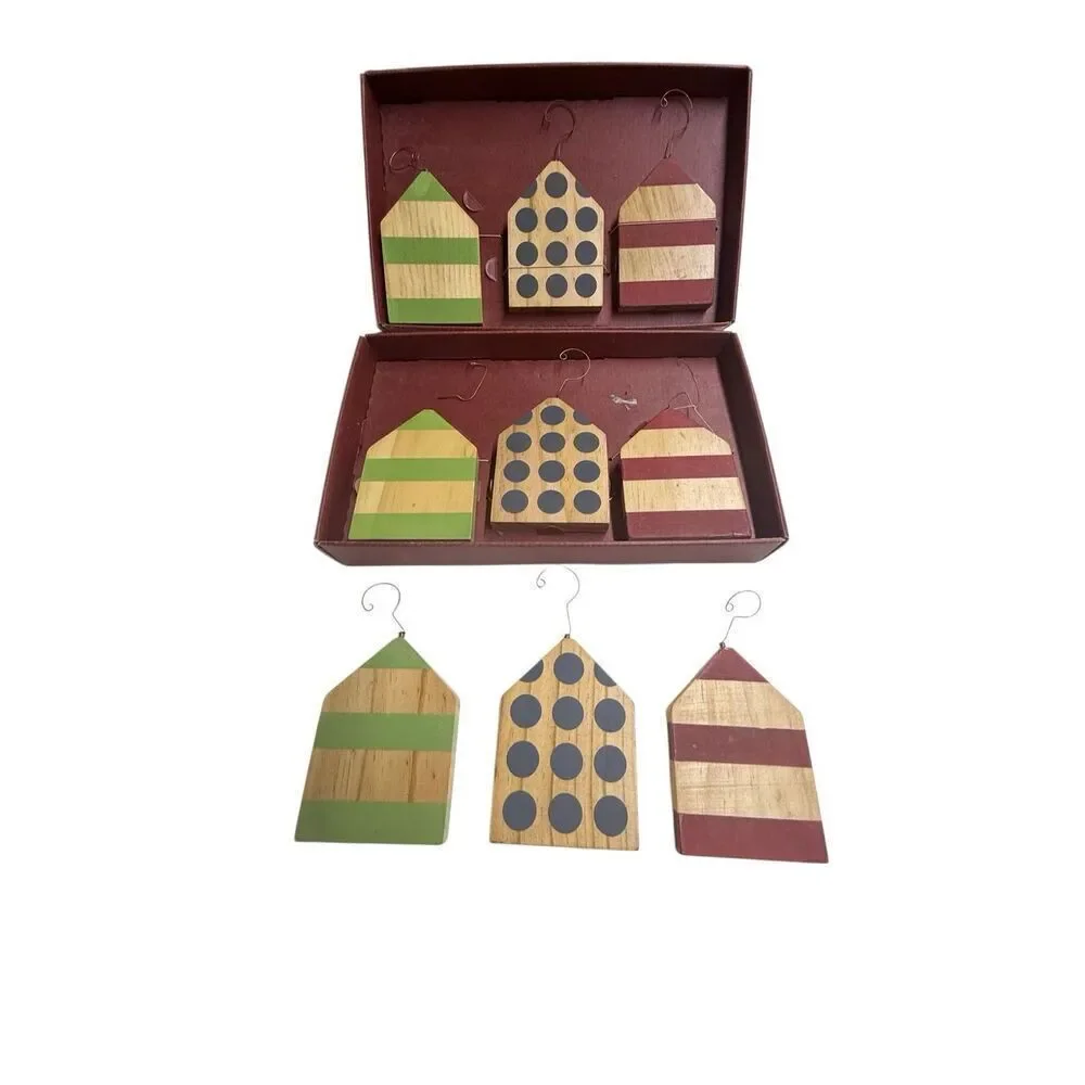 New Crate & Barrel Wooden studiopatro House christmas Ornaments Set of 9